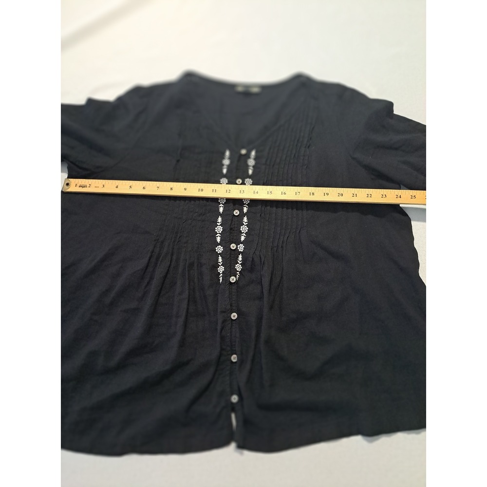 Style & Co Black Embroidered Pintuck Bell Sleeve Blouse Top Plus Size 2X - Picture 3 of 5